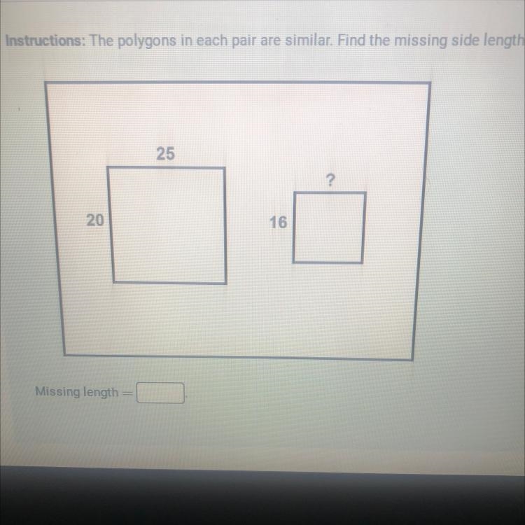 The polygons in each pair are similar. Find the missing side length.-example-1