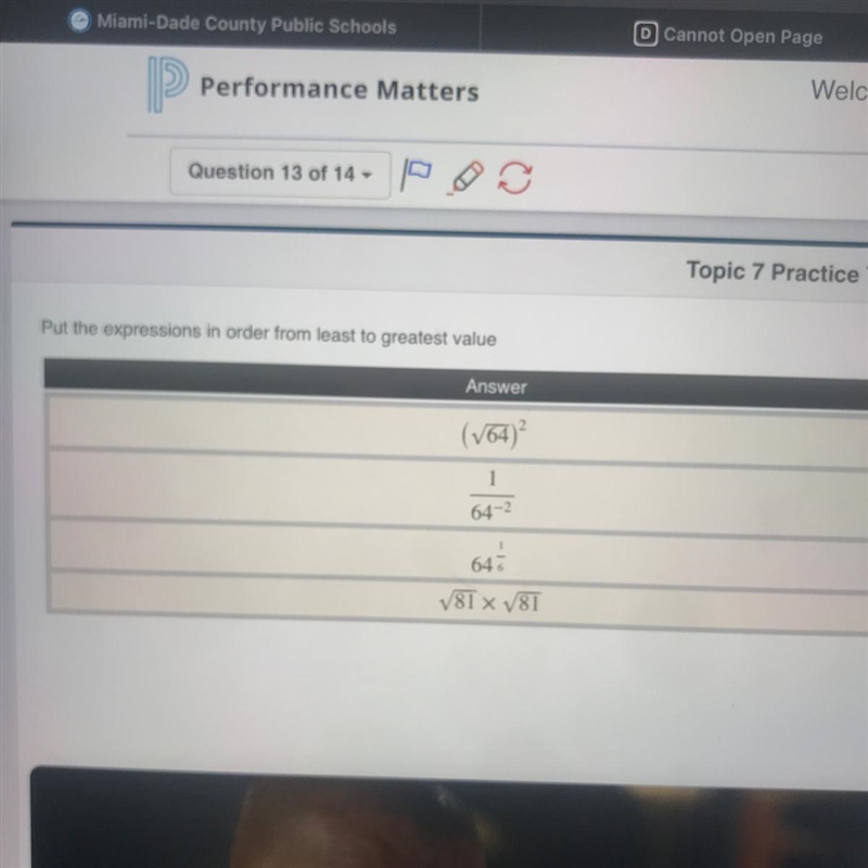 Put the expressions in order from least to greatest value-example-1