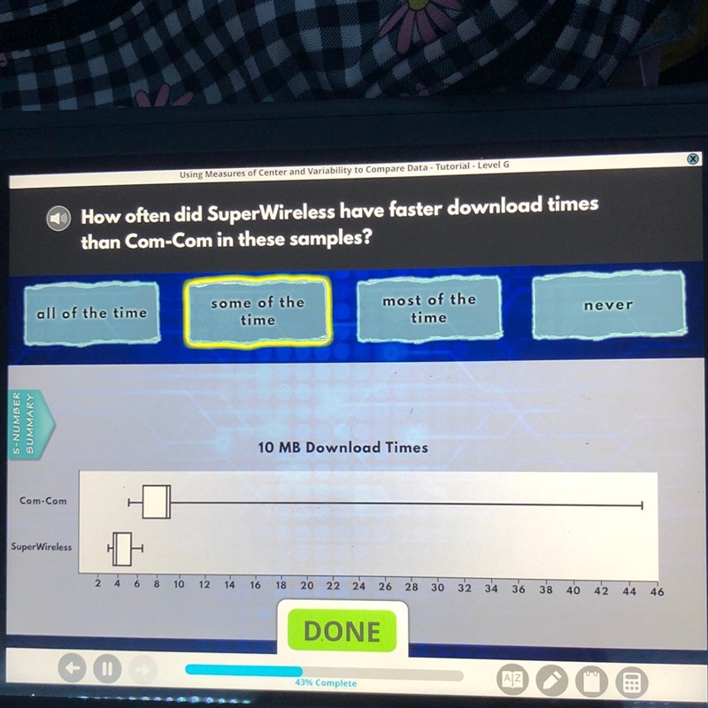 How often did superwireless have faster download times than com-com in these examples-example-1