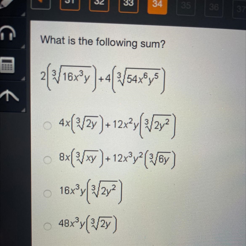 What is the following sum? 16x²y +4/3/54x8,5 4x{X/)+12+y(2/28) 8x{X/Xy) + 12x2y? (1/6) 16x-example-1