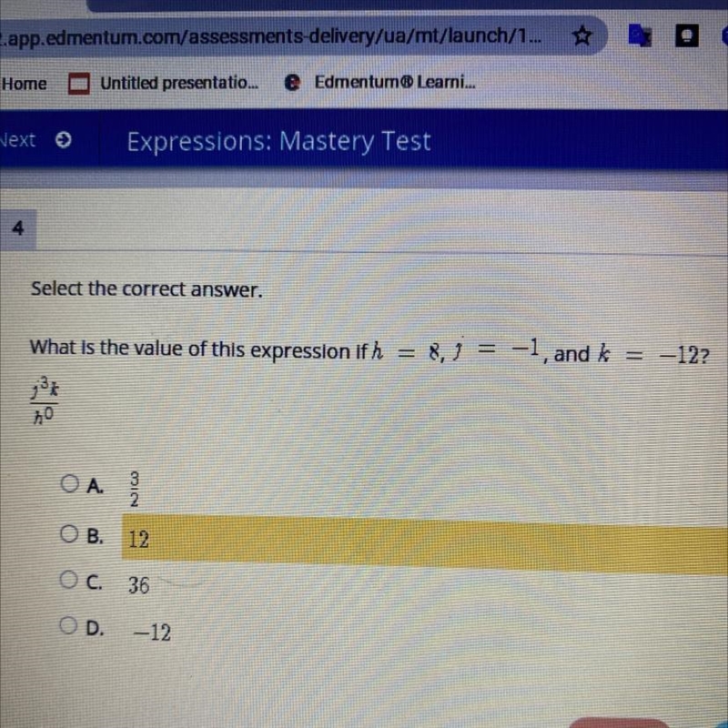 Select the correct answer. What is the value of this expression if h = 8, j = -1, and-example-1