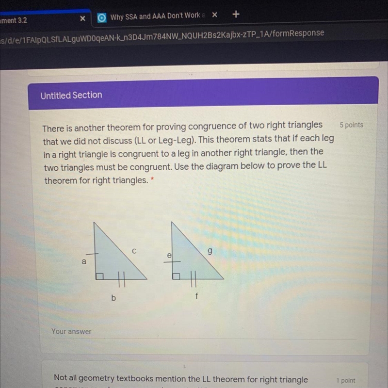 Prove the LL theorem for right triangles-example-1