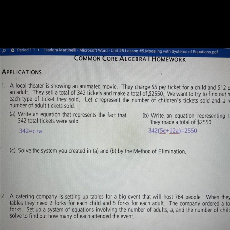 How do I make both these equations into a elimination equation? Look at the pic I-example-1