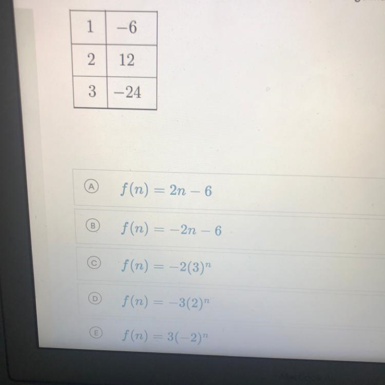 The table shows the first three terms of a geometric sequence. Which of the following-example-1