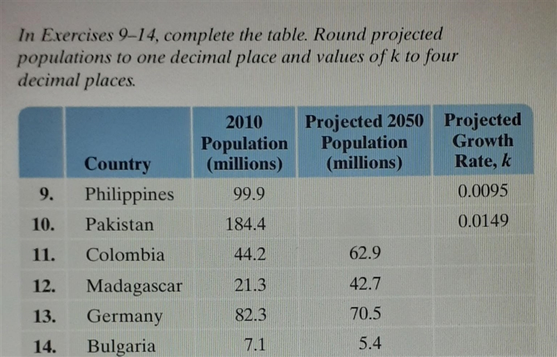 Please help!! Complete the table(just 9 and 13 please). Round projected populations-example-1