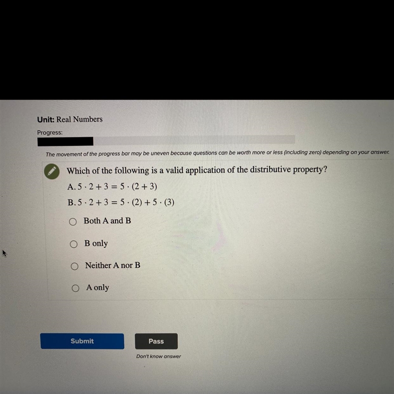 Which of the following is a valid application of the distributive property?-example-1