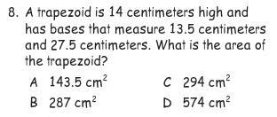 A trapezoid is 14 centimeters high and has bases that measure 13.5 centimeters and-example-1