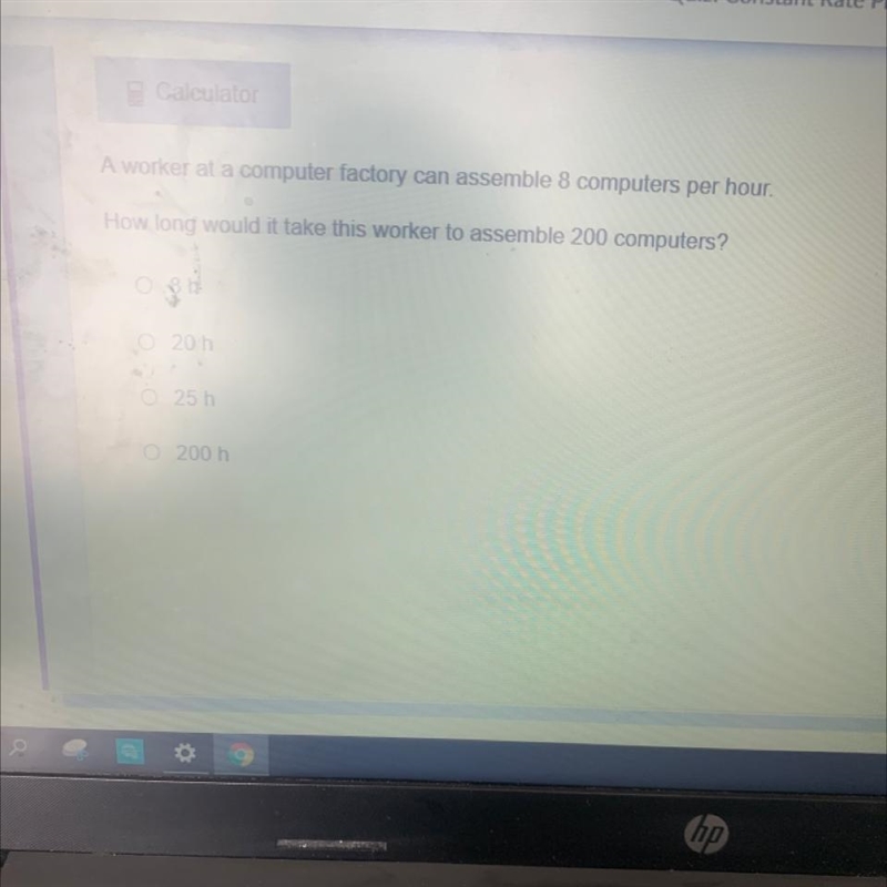 A worker at a computer factory can assemble 8 computers per hour. How long would it-example-1