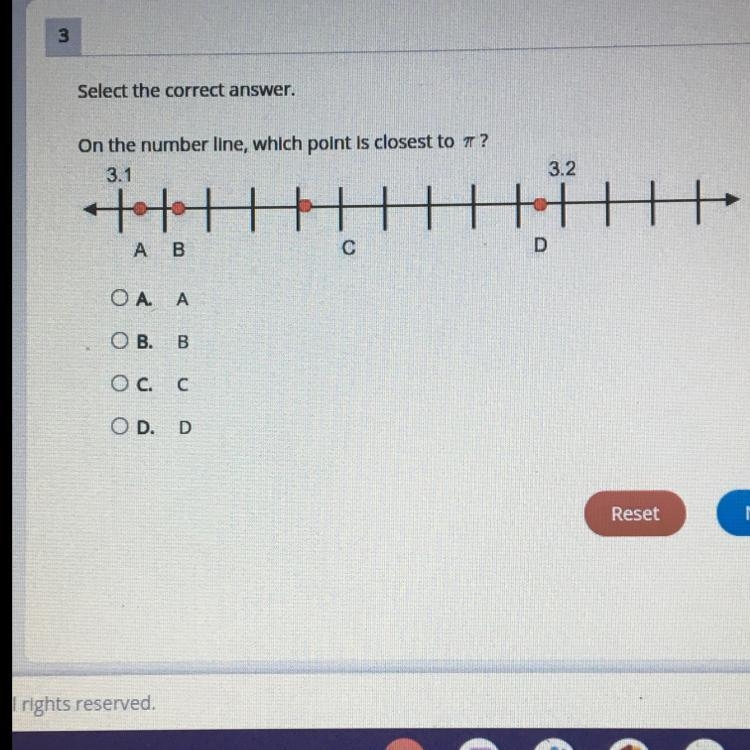 Select the correct answer. On the number line , which point is closest to the n?-example-1