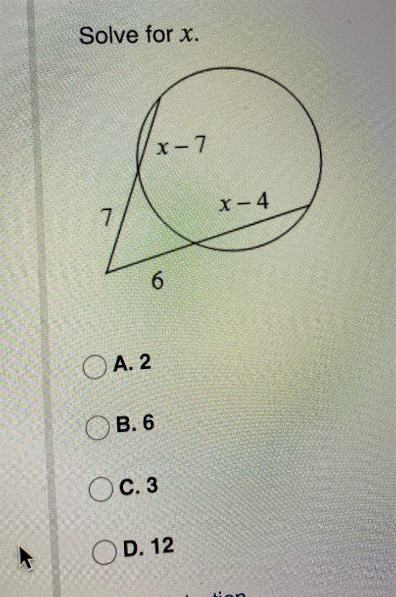 Solve for x a) 2 b) 6 c) 3 d) 12-example-1