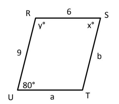 In the figure below, find the value of Y and X. Options y = 80, x = 100 x = 80, y-example-1