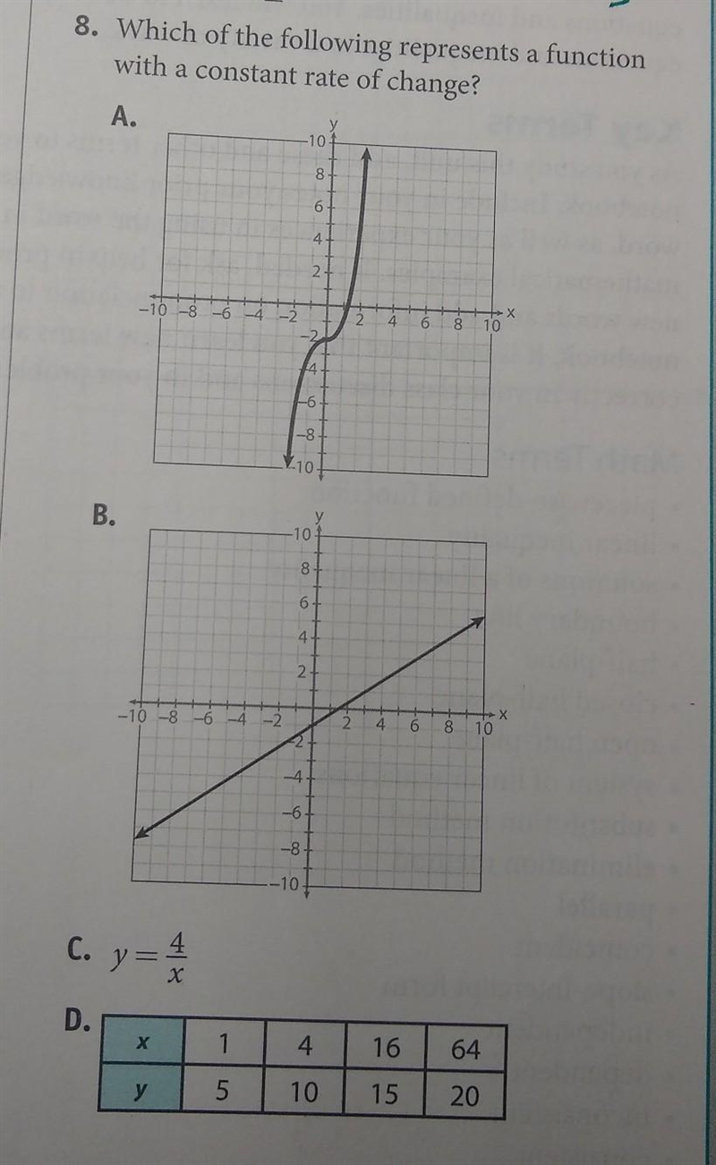 Which of the following represents a function with a constant rate of change? A, B-example-1