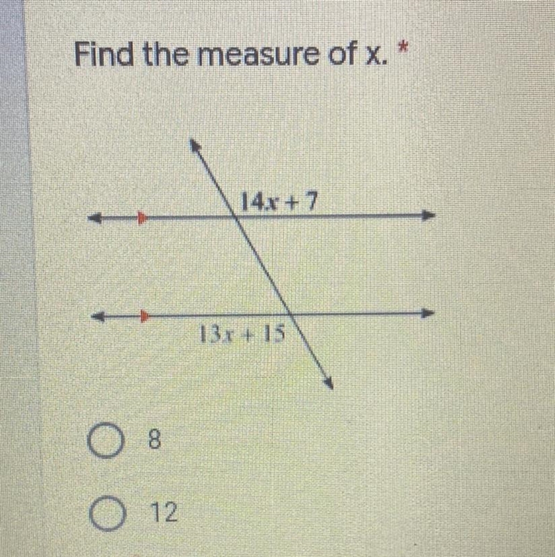 Find the measure of x. 8 12 14 7-example-1