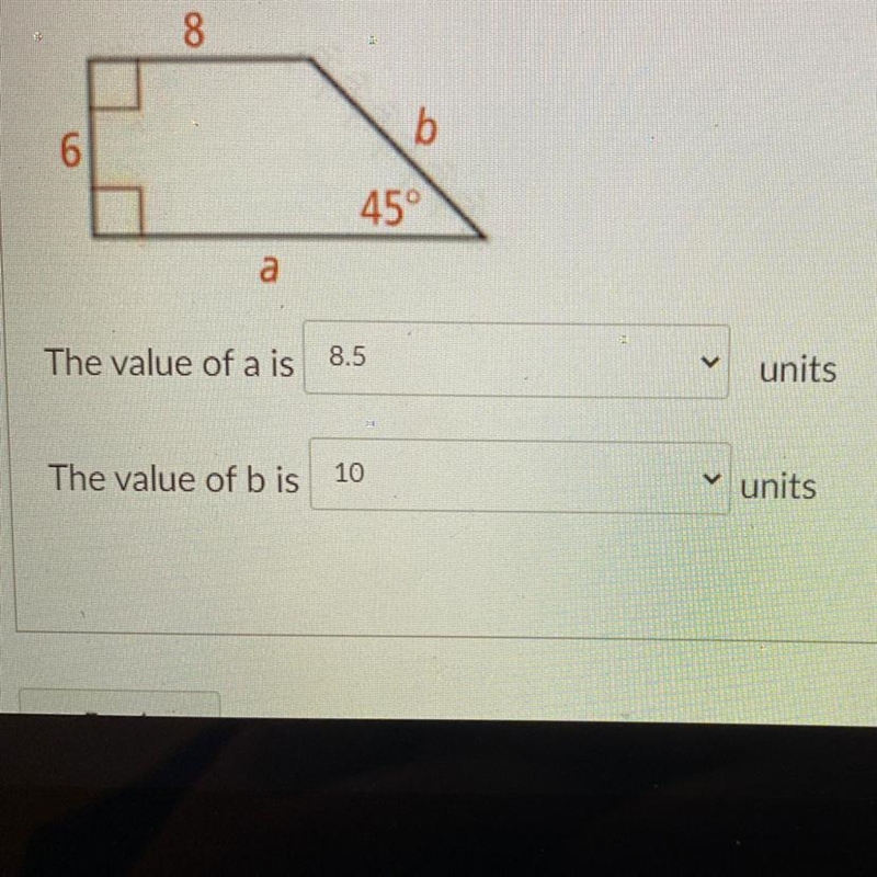 Given the figure below, find the values of a and b (round to the nearest tenths).-example-1