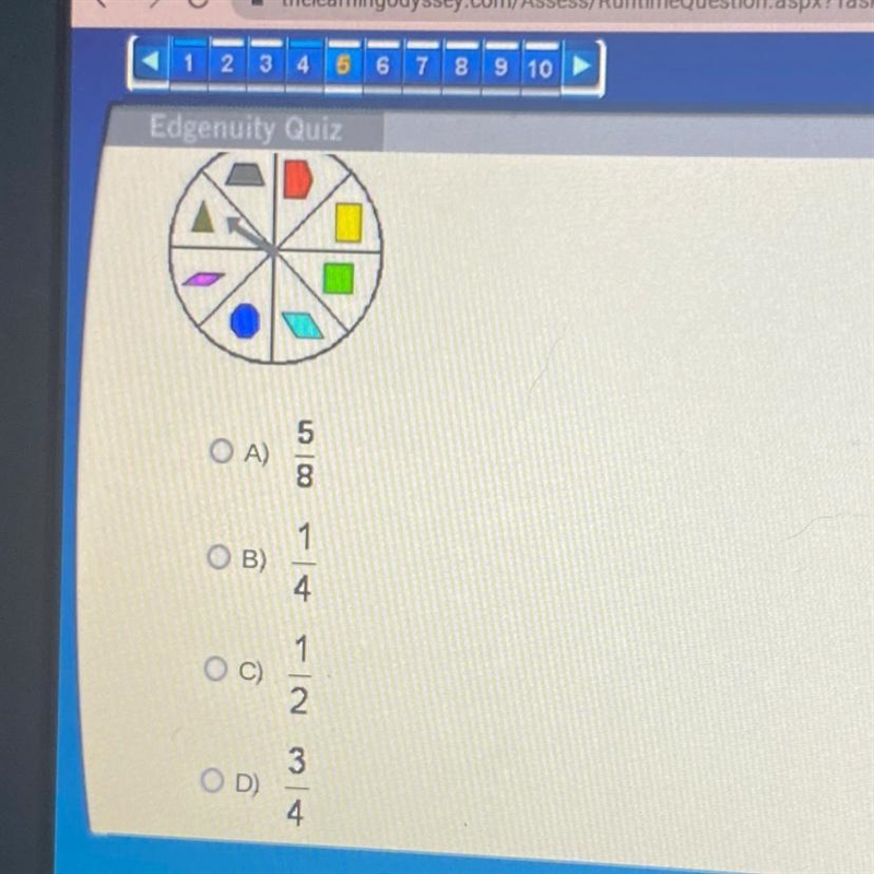 What is the probability the spinner will land on a quadrilateral?-example-1