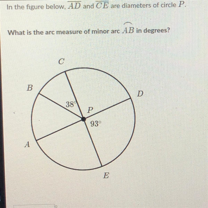 What is the arc measure of minor arc AB in degrees?-example-1