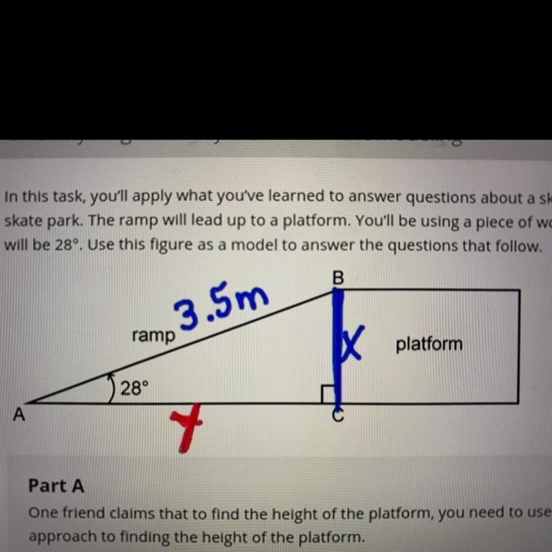 One friend claims that to find the height of the platform, you need to use the tangent-example-1