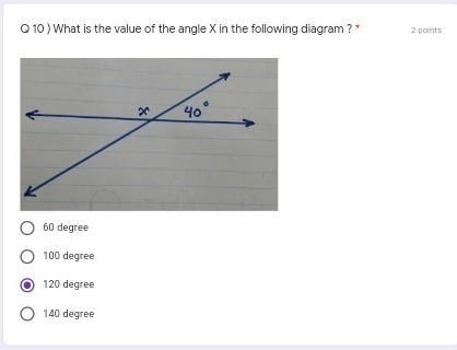 What is the value of the angle X in the following diagram ?  A)60 degree B)100 degree-example-1