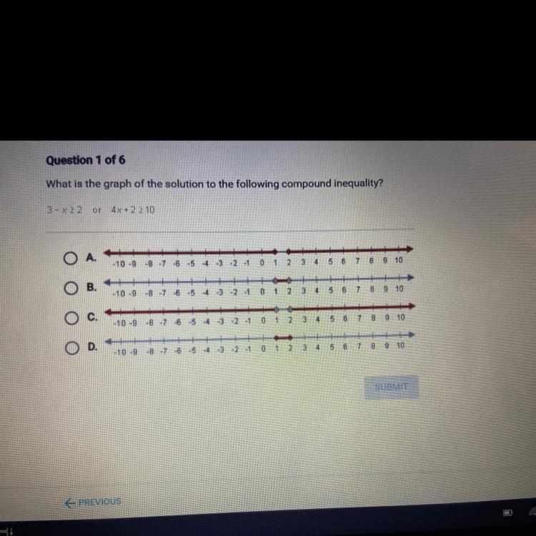 What is the graph of the solution to the following compound inequality? 3 - x &gt-example-1