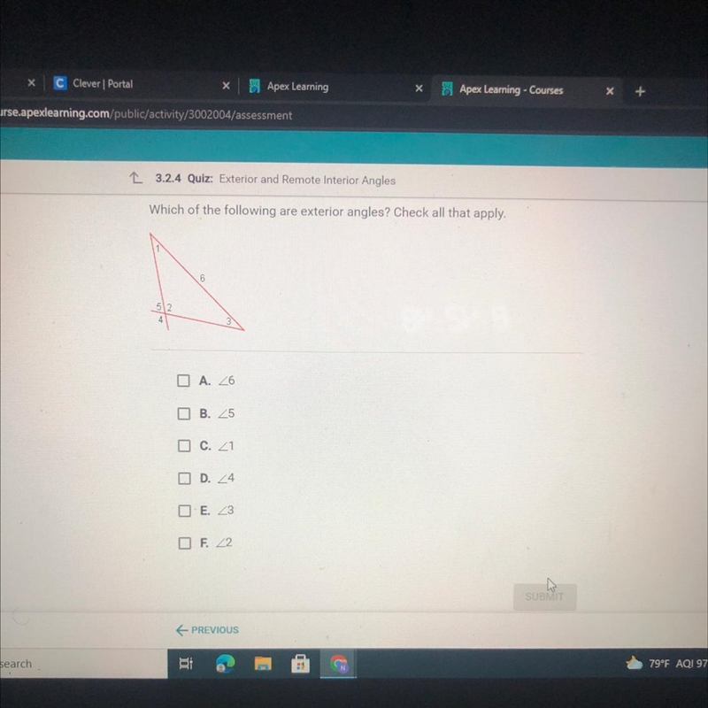 Which of the following are exterior angles? Check all that apply.-example-1