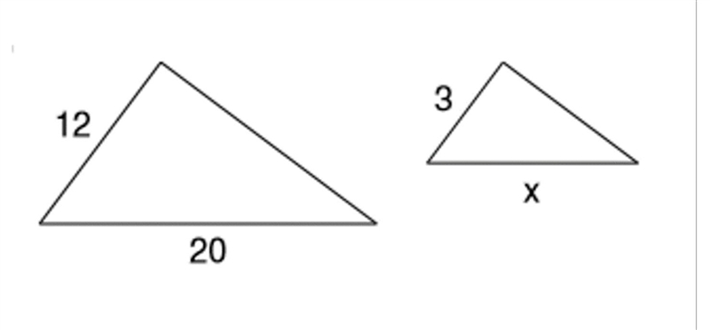 The following triangles are similar. Solve for x:-example-1