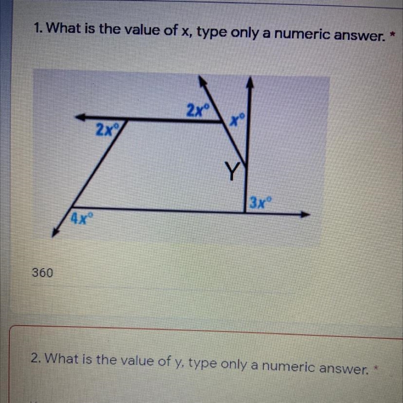 1. What is the value of x, type only a numeric answer. 2x 2x 3x-example-1