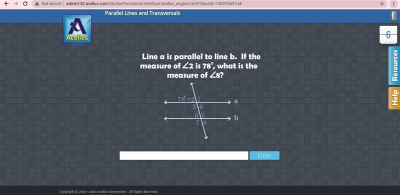 Line a is parallel to line b. If the measure of 2 is 78 degrees, what is the measure-example-1