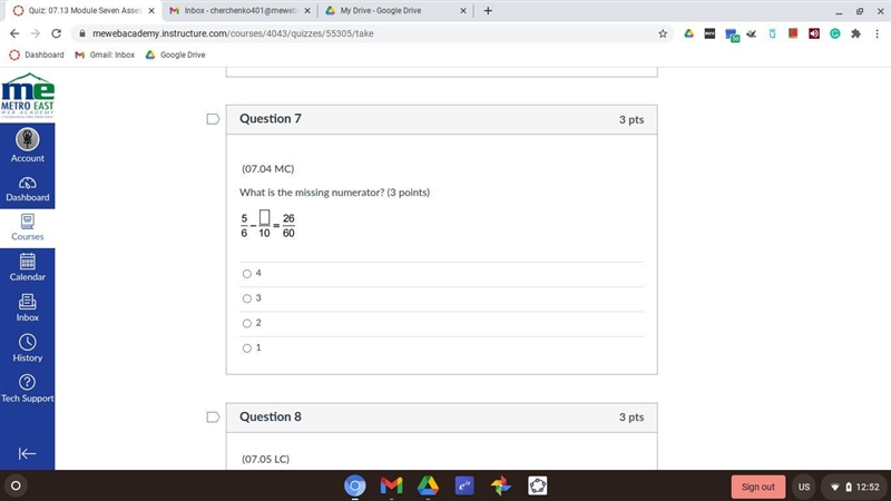 5/6 - what / 10 = 26 / 60 A. 4 B. 3 C. 2 D. 1-example-1