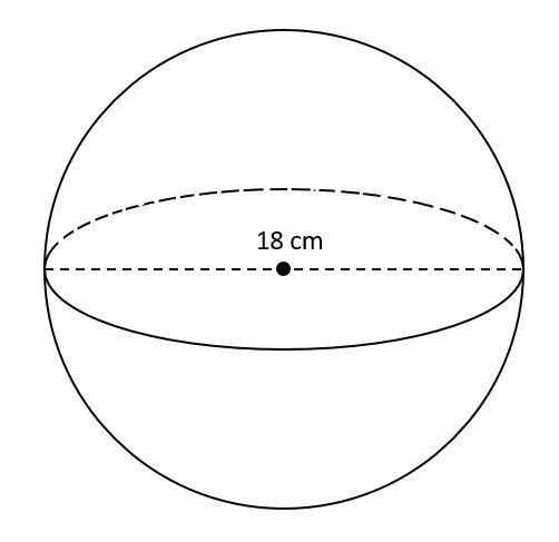 What is the surface area and volume of the sphere shown below? Your response should-example-1