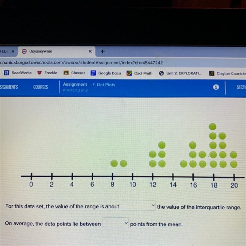 For this data set, the value of the range is about____ the value of the interquartile-example-1