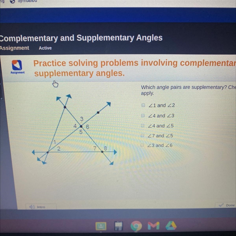 Which angle pairs are supplementary? Check all that apply.-example-1