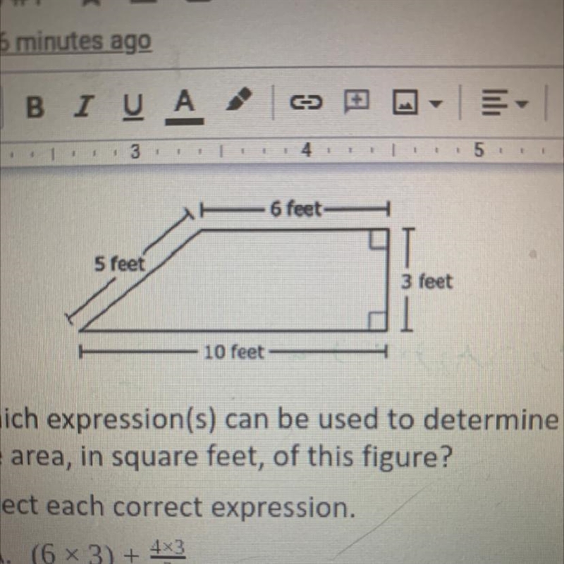 Part B What is the area, in square feet, of the figure?-example-1