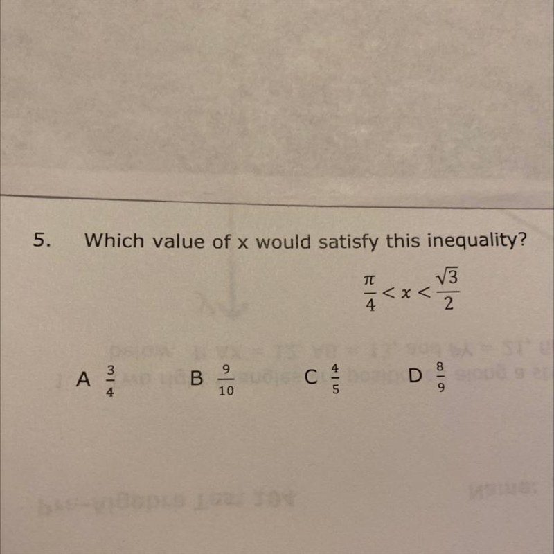 5. Which value of x would satisfy this inequality? V3 4 2 A А. С D 000 4 10-example-1