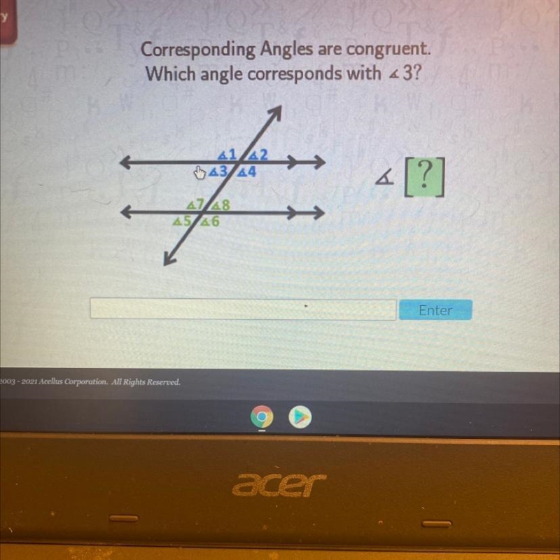 Corresponding Angles are congruent. Which angle corresponds with <3? 41 A2 43 44 ܝܝ 2 «[?] 428 25 26-example-1