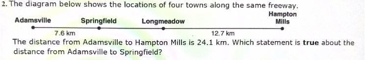 The distance from Adamsville to Hampton Mills is 24.1 km. Which statement is true-example-1