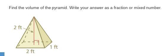 Find the volume of the pyramid. Write your answer as a fraction or mixed number.-example-1