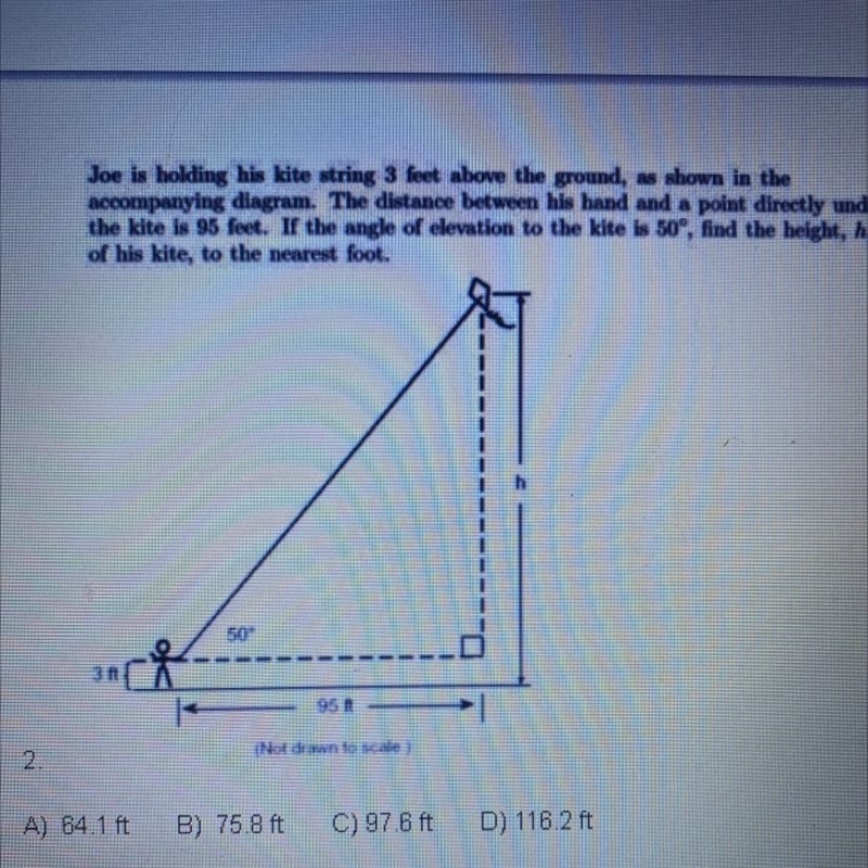 Joe is holding his kite string 3 feet above the ground, as shown in the accompanying-example-1