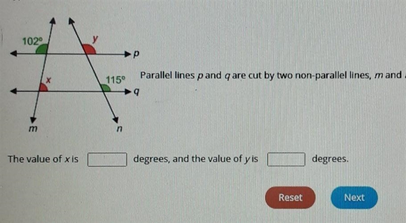 parallel lines p and q are cut by two non parallel lines m and n as shown in the figure-example-1