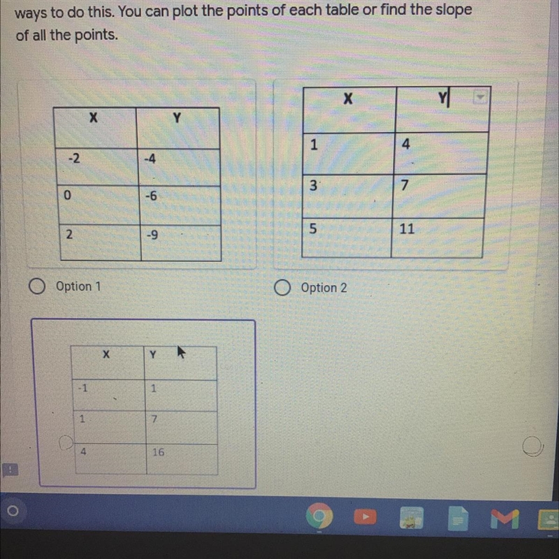 Identify which table represents a linear function. Hint: there are a few ways to do-example-1