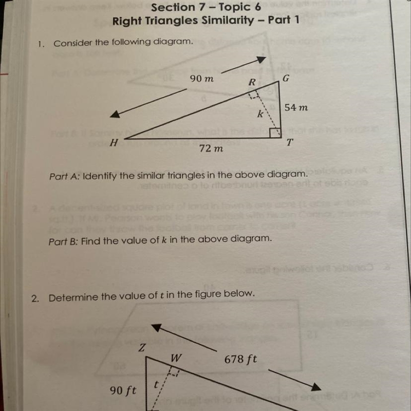 Part a identify the similar triangles in the above diagram-example-1