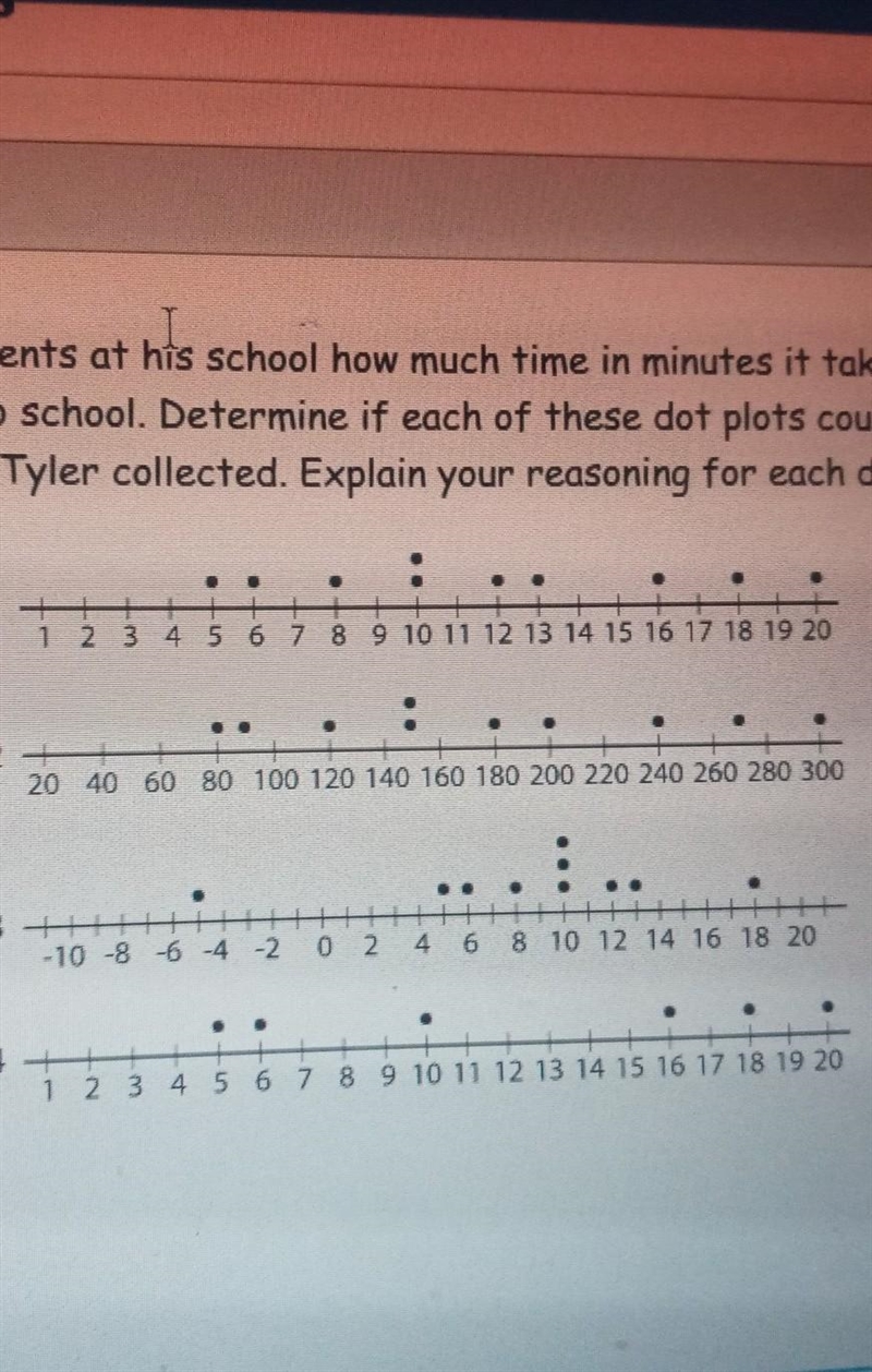 Tyler asked 10 students at his school how much time in minutes it takes them to get-example-1