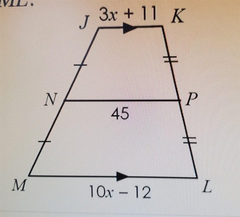 WHAT IS THE LEGENTH OF ML. PLEASE HELP NOW​-example-1