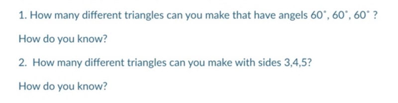 How many triangles can you make with 60,60,60 degrees? how do you know?-example-1