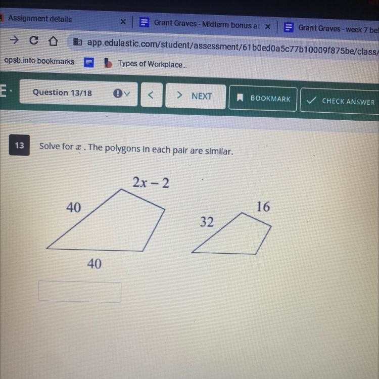 Solve for x. The polygons in each pair are similar-example-1