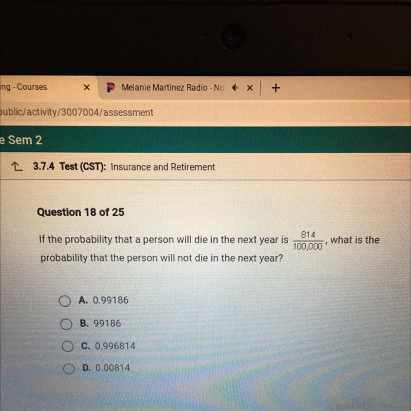 814 100,000 If the probability that a person will die in the next year is probability-example-1