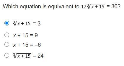 Which equation is equivalent to 12crt x+15 = 36?-example-1