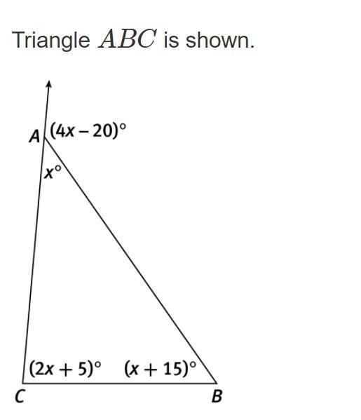 Find the measure of m∠A (inside the triangle). Find the measure of m∠B. Find the measure-example-1