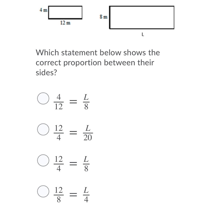 The rectangles shown below are similar. Which statement below shows the correct proportion-example-1