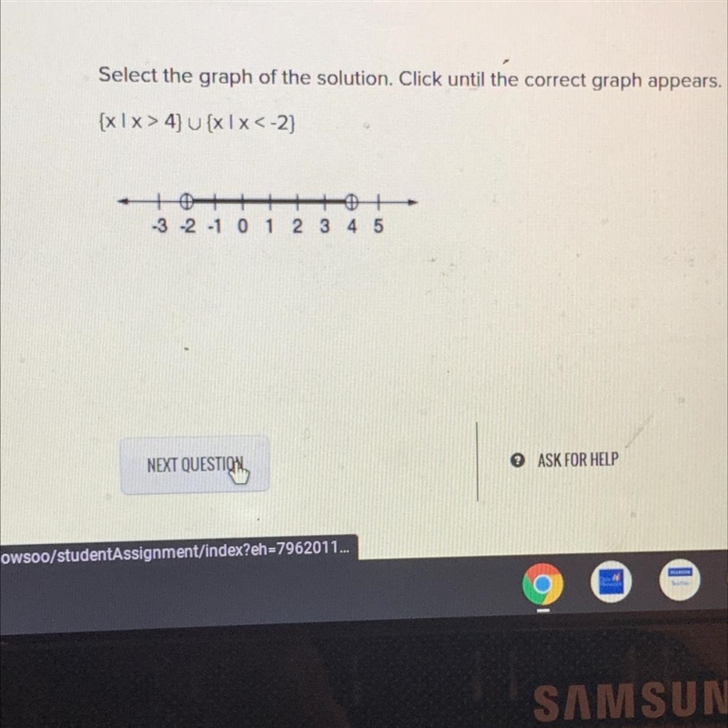 Select the graph of the solution. Click until the correct graph appears.-example-1