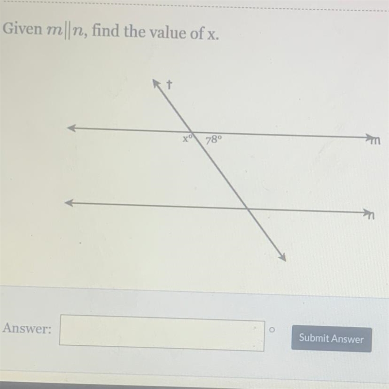 Given m||n, find the value of x. 78°-example-1